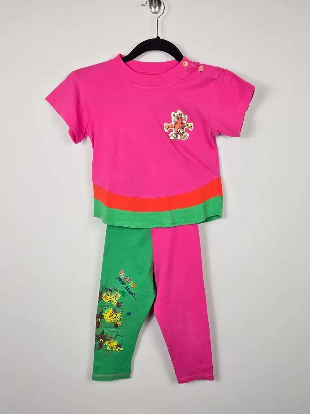 Vintage 90s Pampolina Girls Colorblock T Shirt Leggings Set Germany 92 Size 2/3T